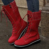 Funki Buys | Boots | Women's Mid-Calf Boots | Lace Up Plush Flat Boots