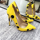 Funki Buys | Shoes | Women's Yellow Black Polka Dot Heels