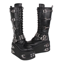 Funki Findz | Boots | Women's Gothic Buckle Rivet Wedge Boots