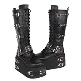 Funki Findz | Boots | Women's Gothic Buckle Rivet Wedge Boots