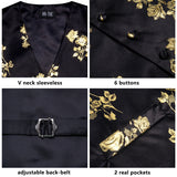 Funki Buys | Vests | Men's Luxury 5 Pcs Black Gold Vest Tie Set