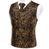 Funki Buys | Vests | Men's 4 Pcs Dark Gold Paisley Tie Set