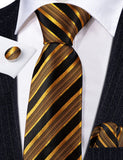 Funki Buys | Neckties | Men's 3pcs Silk Dark Gold Striped Tie Set