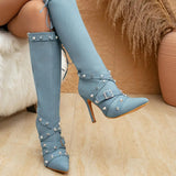 Funki Buys | Boots | Women's Denim Cross Strap Buckle Boots