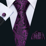 Funki Buys | Neckties | Men's 3pcs Silk Floral Purple Tie Set