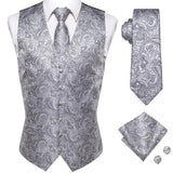 Funki Buys | Vests | Men's Luxury 5 Pcs Silver Waistcoat Tie Set