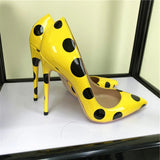 Funki Buys | Shoes | Women's Yellow Black Polka Dot Heels