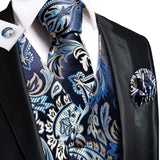 Funki Buys | Vests | Men's 4 Pcs Luxury Blue Silver Tie Vest Set