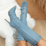 Funki Buys | Boots | Women's Denim Cross Strap Buckle Boots