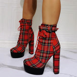 Funki Buys | Boots | Women's Tartan Platform Ankle Boots | Plaid Boots