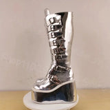 Funki Buys | Boots | Women's Silver Buckle Strap Platform Boots