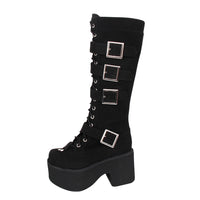 Funki Buys | Boots | Women's Harajuku Flock Buckle Boots