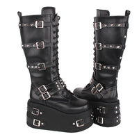 Funki Findz | Boots | Women's Gothic Buckle Rivet Wedge Boots
