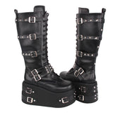 Funki Findz | Boots | Women's Gothic Buckle Rivet Wedge Boots
