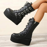 Funki Buys | Boots | Women's Platform Gothic Ring Buckle Boot