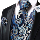 Funki Buys | Vests | Men's 4 Pcs Luxury Blue Silver Tie Vest Set