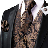 Funki Buys | Vests | Men's 4 Pcs Brown Paisley Silk Tie Vest Set