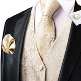 Funki Buys | Vests | Men's Luxury 4 Pcs Beige Gold Vest Tie Set