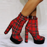 Funki Buys | Boots | Women's Tartan Platform Ankle Boots | Plaid Boots