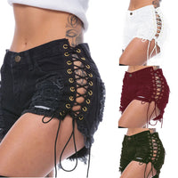 Funki Buys | Shorts | Women's Gothic Punk Denim Shorts | Lace Up