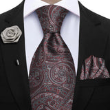Funki Buys | Neckties | Men's 4 Pcs Floral Burgundy Tie Set