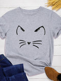 Funki Buys | Shirts | Women's Cute Cat Whiskers Printed T-Shirt