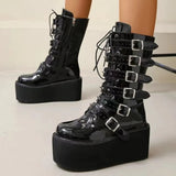 Funki Buys | Boots | Women's Platform Gothic Ring Buckle Boot