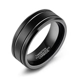 Funki Buys | Rings | Tungsten Brushed Black Grooved Band