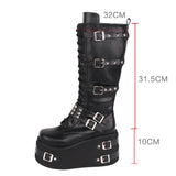 Funki Findz | Boots | Women's Gothic Buckle Rivet Wedge Boots