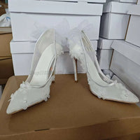 Funki Buys | Shoes | Women's Bow Knot Mesh Bridal Stilettos