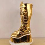 Funki Buys | Boots | Women's Gold Buckle Strap Platform Boots