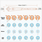 Illustration of tie knots with step-by-step instructions and measurements on a white background