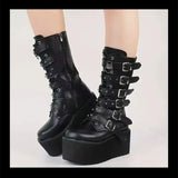 Funki Buys | Boots | Women's Platform Gothic Ring Buckle Boot