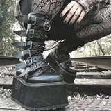 Funki Buys | Boots | Women's Platform Gothic Ring Buckle Boot