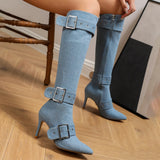 Funki Buys | Boots | Women's Denim Buckle Strap Stiletto Boots