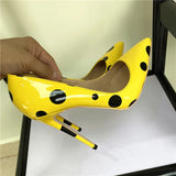 Funki Buys | Shoes | Women's Yellow Black Polka Dot Heels