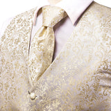 Funki Buys | Vests | Men's Luxury 4 Pcs Beige Gold Vest Tie Set