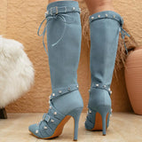 Funki Buys | Boots | Women's Denim Cross Strap Buckle Boots