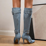 Funki Buys | Boots | Women's Denim Buckle Strap Stiletto Boots