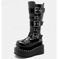 Funki Buys | Boots | Women's Gothic Buckle Strap Leather Boots