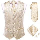 Funki Buys | Vests | Men's Luxury 4 Pcs Beige Gold Vest Tie Set