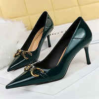 Funki Buys | Shoes | Women's Elegant Patent Leather Buckle Chain Pumps