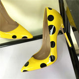 Funki Buys | Shoes | Women's Yellow Black Polka Dot Heels