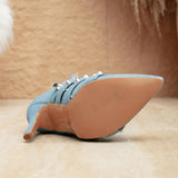 Funki Buys | Boots | Women's Denim Cross Strap Buckle Boots