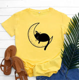Funki Buys | Shirts | Women's Cat On the Moon Printed T-Shirt