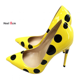 Funki Buys | Shoes | Women's Yellow Black Polka Dot Heels