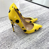 Funki Buys | Shoes | Women's Yellow Black Polka Dot Heels