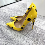 Funki Buys | Shoes | Women's Yellow Black Polka Dot Heels