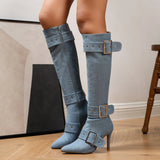Funki Buys | Boots | Women's Denim Buckle Strap Stiletto Boots