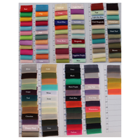 A color chart showing fabric swatches in labeled shades like red, lavender, mint, navy, and fuchsia, arranged in a grid. Each swatch has a crimped edge, conveying a vibrant and varied palette.